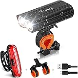 Ryaco Luci per Bicicletta, Luci Bicicletta LED Ricaricabili USB, 2400 lumens 4 modalità, Luce Bici Anteriore e Posteriore Sup