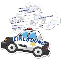 12 Biglietti D'Invito Per Compleanno A Tema Polizia/Investigatore - Formato A6 Con Vernice UV, Retro Prestampato, Prodotto In Germania