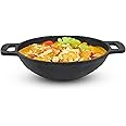 The Indus Valley Pre-Seasoned Cast Iron Kadai/Kadhai for Cooking and deep Frying | Gas Stove Friendly | Naturally Nonstick, 100% Pure & Toxin-Free (Kadai Flat Handle 10Inch)