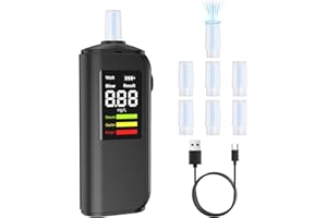 PTDHE Alcootest Ethylotest Electronique, HD LED d'Affichage Numérique, Charge Type-C, Capteur Haute précision, Deux méthodes de test, Avec 8 embouts, pour un usage personnel, domestique et professionnel