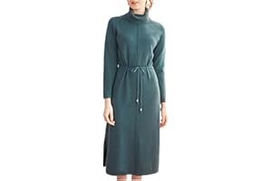 YTR6RTW Autumn Winter Women Turtleneck Loose Long Sweater Dress Robe Knitted Sweaters Drawstring Dress Female Maxi Dress