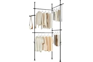 SoBuy Portant à vêtements télescopique robuste – Penderie ouverte réglable avec tringles pour chambre/dressing, Noir KLS03-II-SCH