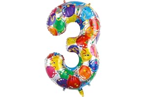 Ponmoo Foil Palloncini Numeri 3 Multicolore 40" (101cm), Gonfiabili Elio o Aria, Gigant Numero 0-9, 10-29, 30-100, Granda Palloncino per Anniversario, Decorazione Feste di Compleanno