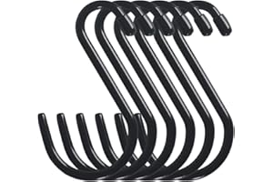 Cozihom 15.2cm Heavy Duty Vinyl Coated S Hooks, Black Rubber Coated S Hooks, Extra Thick Non Slip Metal S Hanger for Closet, Garden, Garage, Kitchen Hanging, Black, Pack of 6