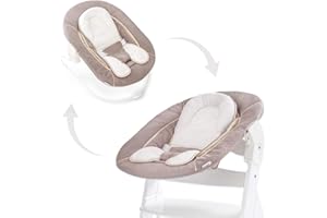 hauck Alpha Bouncer 2in1, Stretch Beige - Baby Seat for Alpha+ Wooden Highchair with Bouncing Frame, 3-Point Hip Harness & Seat Reducer, from Birth up to 9 kg