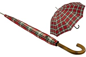 iX-brella Herren-Stockschirm Automatik mit Echtholz-Rundhakengriff - Karo rot