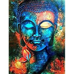 Paper Plane Design Lord Buddha Paintings - Unframed Canvas (18 inch x 23 inch)