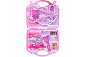 FALAFOTY Valigetta Dottore Bambini, 15PCS Giocattoli di Ruolo del Dottore con Custodia per il Trasporto, Stetoscopio, Giochi di Ruolo Kit Medico Giocattolo per Bambini Regali di Festa 3 Anni (Rosa)