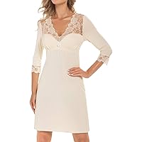 Elegantes Plus Size Satin Nachthemd mit Spitze und Tiefem V Ausschnitt und Taillenbindung   Langarm, Einfarbig, Bequeme Heimkleidung für Frauen, Ganzjahres Schlafanzug, Bequemes Loungewear|Elegantes