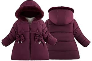Maeau - Doudoune à Capuche Enfant Fille Parka Manteau Chaud Hiver Veste en Coton Matelassée Fermeture Éclair Manteau Duvet avec Poches Nœud Papillon 1-5 Ans