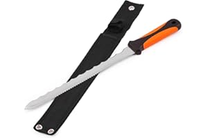 MIVOS Cuchillo aislante profesional con hoja doble de acero inoxidable afilada de 280 mm, doble filo y hoja dentada de 28 cm, funda incluida