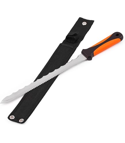 Hinrichs Coltello Isolante - Coltello Isolante Grande 420 mm - Lama in Acciaio Temprato a Doppia Affilatura 280 mm - Taglierina Isolante con Custodia - Adatto per Lana Isolante, Polistirolo, Schiuma