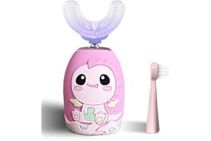 GUUSUI 360 Grad Zahnbürste Kinder, IPX7 Elektrische Zahnbürste Kinder ab 3 Jahre, Kinderzahnbürste Elektrische mit 3 Modi und 45S Timer u Förmige Zahnbürste Kinder (Kleiner dinosaurier - Rosa)