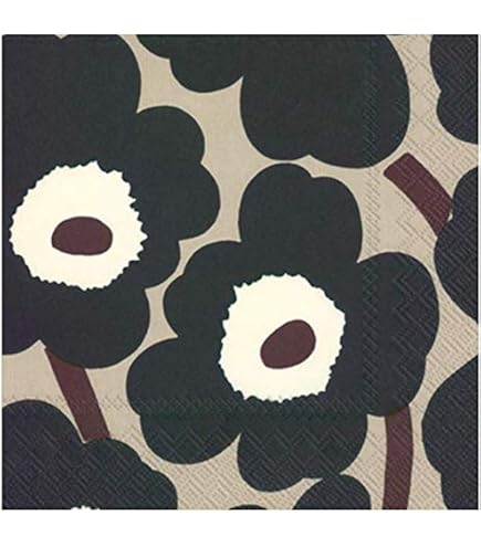 IHR Ideal Home Range Tovaglioli da festa Marimekko usa e getta a 3 veli di carta per il pranzo, 16,5 x 16,5 cm, Unikko (grigio e crema), 20 pezzi