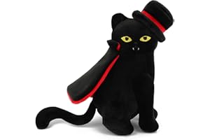 Yamepuia Halloween Black Cat Stuffed Animal, Halloween Cat Plush Pillow Doll, Cute Plush Cat Stuffed Plushies Toy, Halloween Plush Vampires Cat Plush Doll Gift for Kids Halloween Decor