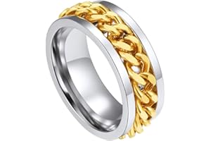 ChainsPro Bague Anti Stress Homme Or/Noire/Acier Inoxydable,Bagues 8mm Maillon Chaine Petite Doigt Grosse Taille 51.5-64,Anneau Tournant Bijoux Tendance Fantaisie Cadeau Original Femme Garçon