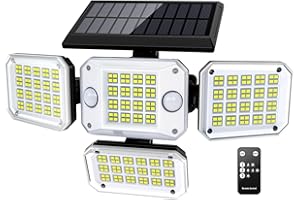 RAFOW Solarlampen für Außen mit Bewegungsmelder - Doppelsensor 296 LED Solar Strahler 3500LM 7000K Solarleuchte 3 Modi mit Fernbedienung IP65 Wasserdicht Solar Aussenleuchte für Garage Hof Garten 1 PCS