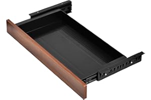 Wuudi Cajón deslizante debajo del escritorio, cajón de lápices fácil de extraer, cajón extensible - organizador de almacenamiento para escritorio sentado de pie (amarillo-marrón)