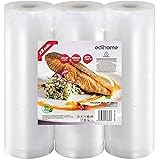 Edihome, Sacchetti Sottovuoto Alimenti, 20x300cm, 3 Rotoli, Buste, senza BPA, non riutilizzabili, Sous Vide, Sigillo del Cibo