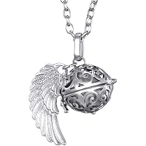 Morella Collana Catenina Donna Angelo Custode in Acciaio Inox Oro Rosa 70 cm con Ciondolo ad Ali di Angelo e Sfera Blu Chiaro 16 mm in Sacchetto di
