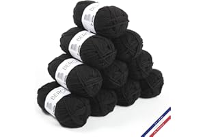 BERGERE DE FRANCE Bergère de France - BARISIENNE 7, lot de 10 pelotes de laine à tricoter et au crochet (10 x 50g) - 100% Acrylique - 6,5 mm - Fabrication Française - Gros Fil Rond très Doux - Noir (TOUCAN)