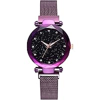 TIMESOON Luxury Mesh Magnet Buckle Starry Sky Quartz Watches for Girls Fashion Clock Mysterious Black Lady Analog Watch - for Girls