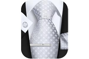 FACIACC Silk Mens Ties for Men Formal Tie Set with A Tie Clip Two Cufflinks and A Pocket Square Scarf Suit for Wedding Business Necktie Check Neckties Solid Color Silver/Black