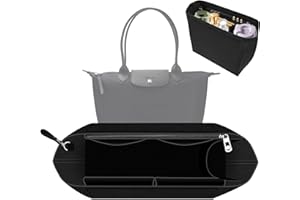 PlayDen Organizador de bolsos para longchamp, bolso de mano para mujer, organizador de fieltro, con bolsillos multifuncionales, bolsillo interior de gran capacidad, accesorios para monederos, negro, M