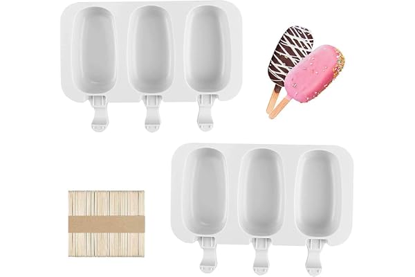Moules à crème glacée à 2 x 3 compartiments, moules à crème glacée en silicone, moules à crème glacée réutilisables sans BPA, moules à chocolat congelés bricolage (50pcs bâtons en bois)