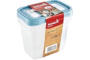 keeeper Tiefkühldosenset 3-teilig, Wiederbeschreibbarer Deckel, 3 x 1 l, 15,5 x 10,5 x 11,5 cm, Mia Magic Ice, Nordic Blue