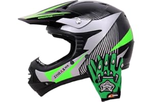 Zorax ZOR-X19 Green L (53-54cm) PREDATOR Kids Motocross Motorbike MX Helmet ECE 2206 & Gloves L(7cm)