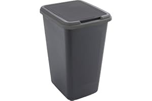 SUNDIS Green Bin, poubelle de tri sélectif 50 L d’intérieur, rectangulaire, en plastique recyclé, couvercle à bascule ou fixe, avec stickers pour cuisine, bureau, buanderie, atelier, garage
