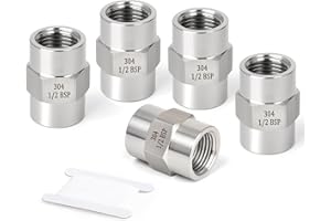 TAISHER 2 Pcs Forging of 304 Stainless Steel Pipe Fitting, Coupling, 1/2-Inch BSP Female Pipe x 1/2-Inch BSP Female Pipe, for Water Oill Air Gas