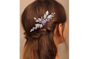 Chargances Purple Rhinestone Bride Hair Comb Wedding Silver Leaf Hair Side Comb Fashion Crystal Beaded Handmade Hair Accessories for Women Bridesmaid Girls (Purple)