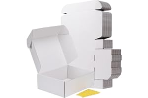 RLAVBL Carton Emballage Colis 30.5x22.9x10.2 cm, 20 Boîtes Blanches d'Expédition en Carton Livré avec Autocollants de Visages Souriants