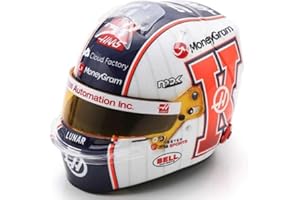 SPARK Haas F1 Team, Kevin Magnussen, USA Miami Grand Prix 2023 Season, Premium Adult Collectable Helmet, Accurate Profile, Paint Finish, Realistic Markings, Opening Visor, Acrylic Display Case