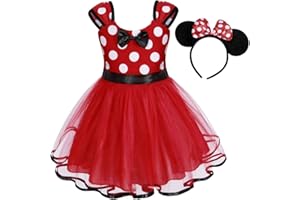 AmzBarley Robe À Pois Tutu Robes Princesse Costume Bébé Fille Enfant Manches Courtes Fête Anniversaire Halloween Cosplay Déguisement Souris Bandeau