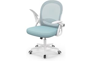 rattantree Ergonomic Office Chair, Desk Chair with Breathable Backrest, Height Adjustable, Mesh Chair with Folding Armrests, Computer Chair, 360° Swivel Chair for Office, Home, Blue