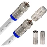 RELIAGINT RG6 Coaxial TV Cable 1 m - 75 Ohm, Satellite and TV Antenna Cable with F Connectors and F81 Coupler for Extension,