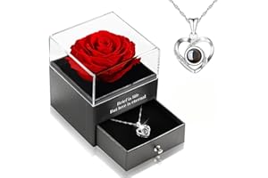 CAREIGN Christmas Necklace Gifts for Women Her,Eternal Rose Flower with Necklace,Secret Santa Gifts for Her,Stocking Fillers Women for Christmas Valentines Birthday Anniversary
