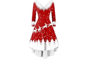 GENERIC Weihnachtskleid Damen Weihnachtskleider Rockabilly Kleider 3/4 Arm Vintage Partykleid Kleid Festlich Mit Lustig Weihnachtsmotiv Abendkleider Elegant Weihnachten