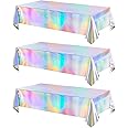 Meng Jiaran 3 Pack Iridescent Party Table Cloths Tablecloth for Mermaid/Birthday Party 54'' x 108'' Rainbow Holographic Rectangle Table Covers for Wedding Christmas Party Decorations