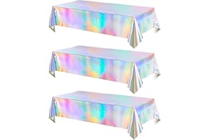 Meng Jiaran 3 Pack Iridescent Party Table Cloths Tablecloth for Mermaid/Birthday Party 54'' x 108'' Rainbow Holographic Rectangle Table Covers for Wedding Christmas Party Decorations