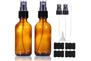 LIYUABU 60ml Braunglas Sprühflasche,kleine leere feine Nebelparfüm Nachfüllbarer Reise Sprühflasche für ätherische Öle/Haare/Aromatherapie/Reinigung/Kosmetik mit zusätzlicher Sprühdüse(2 Stück)