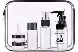 Fenrad Trousse de Toilette Transparente | Kit Voyage Avion avec 6 Flacon Liquide Vide Contenants Cosmétiques pour Shampoing Lotion Vacance Camping | Pochette Avion Liquide | APPROUVÉ par LA TSA