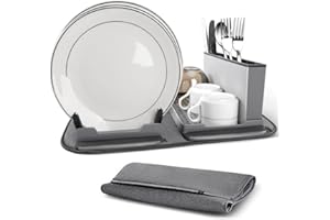 TTW Scolapiatti Pieghevole con Tappetino Arrotolabile Piccolo Scolapiatti sopra il Lavello per Bicchieri Piatti e Utensili perfetto per proprietari di casa, campeggio o camper