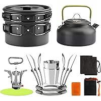 Awroutdoor Camping Kochgeschirr Set, Aluminium Campingtöpfe Kochgeschirr Portable Leichte Mini Campingkocher für Outdoor…