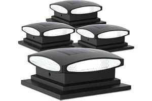 Siedinlar Lot de 4 capuchons de poteau solaires d'extérieur, 2 modes, 24 LED, pour clôture, terrasse, poteaux de 10,2 x 10,2 cm, 12,7 x 12,7 cm, 15,2 x 15,2 cm, décoration de jardin, terrasse, blanc