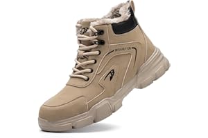SPSHOOS Chaussures de Sécurité Hiver Hommes Femmes Chaussures de Travail Bottes de Sécurité Antidérapantes Imperméables Doublées Chaudes Avec Embouts en Acier Marron Kaki