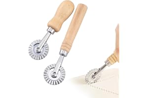 HUNDREDWEAT 2 Pezzi Rotella Taglia Ravioli, Ruota di Taglio Pastry,Rotella Ravioli con Manico Lungo e Corto,Rotella Tagliapasta,Taglia Pasta Dentata per Sfoglia a Mano Multifunzionale per Accessori per la Pasta